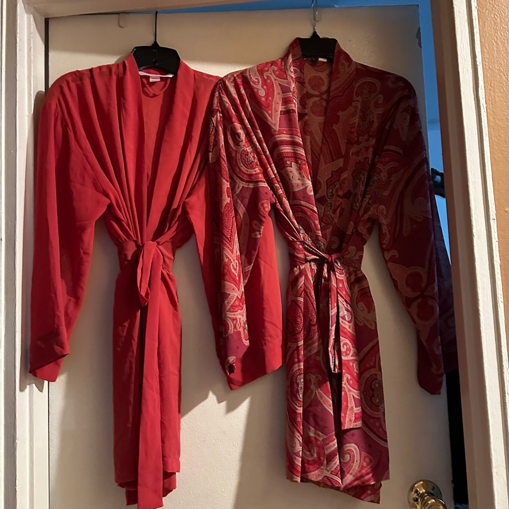 2 rare Vintage Victoria's Secret Robes Red Paisley Kimono